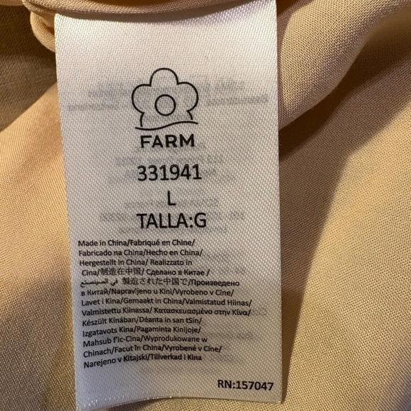 Farm Rio Anthurium Leaves Dress‎ Puff Sleeve Square Neck Linen Blend Size L - Picture 12 of 14